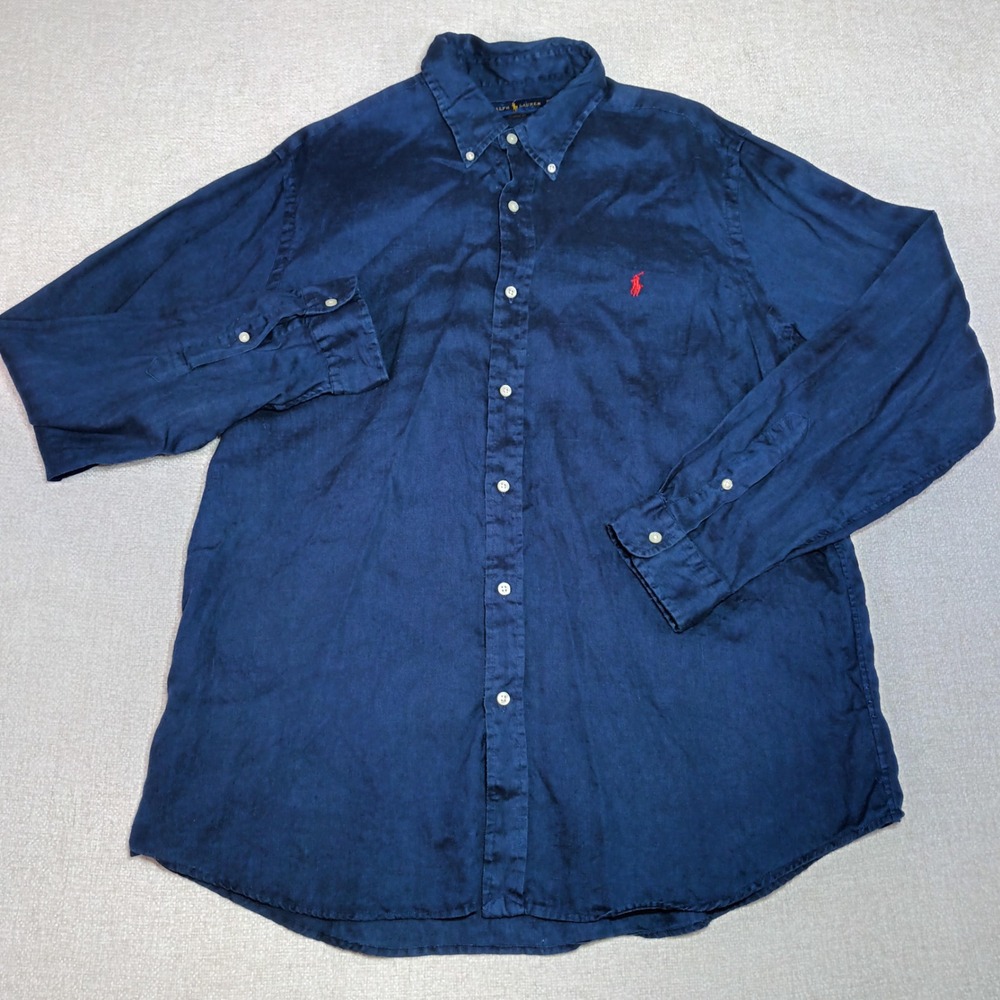 Polo Ralph Lauren Mens XL Classic Fit Navy Blue Long Sleeve Button Down Pony